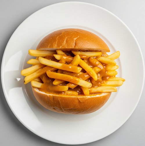 Roll, Chips, Cheese & Curry Sauce 